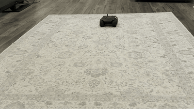The WAVE ROVER driving untethered across the living room rug, battery-powered for the first time